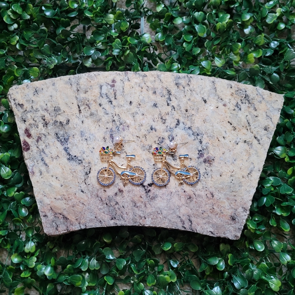 Blue & Gold Bike Rhinestone Earring✨️ - Picture 5 of 7